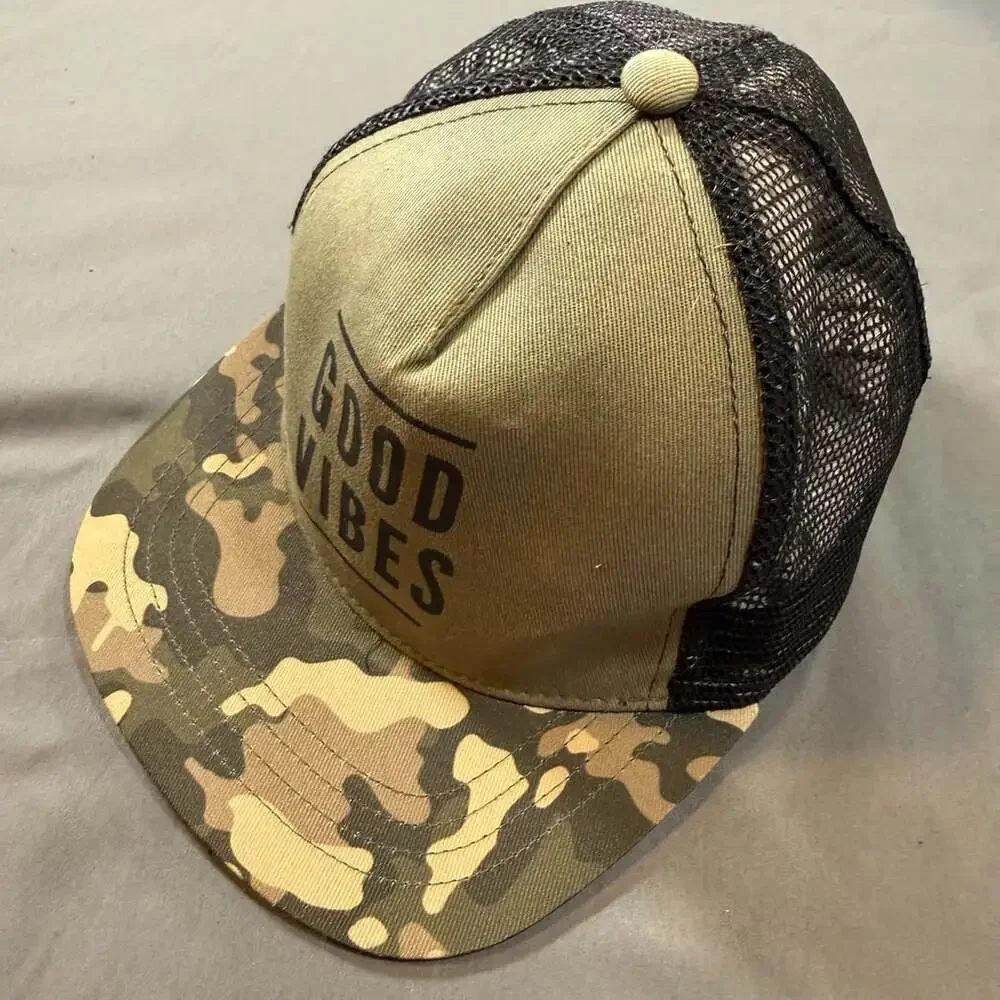 YOUTH Good Vibes Camo Mesh Snapback Trucker Hat Cap Clean